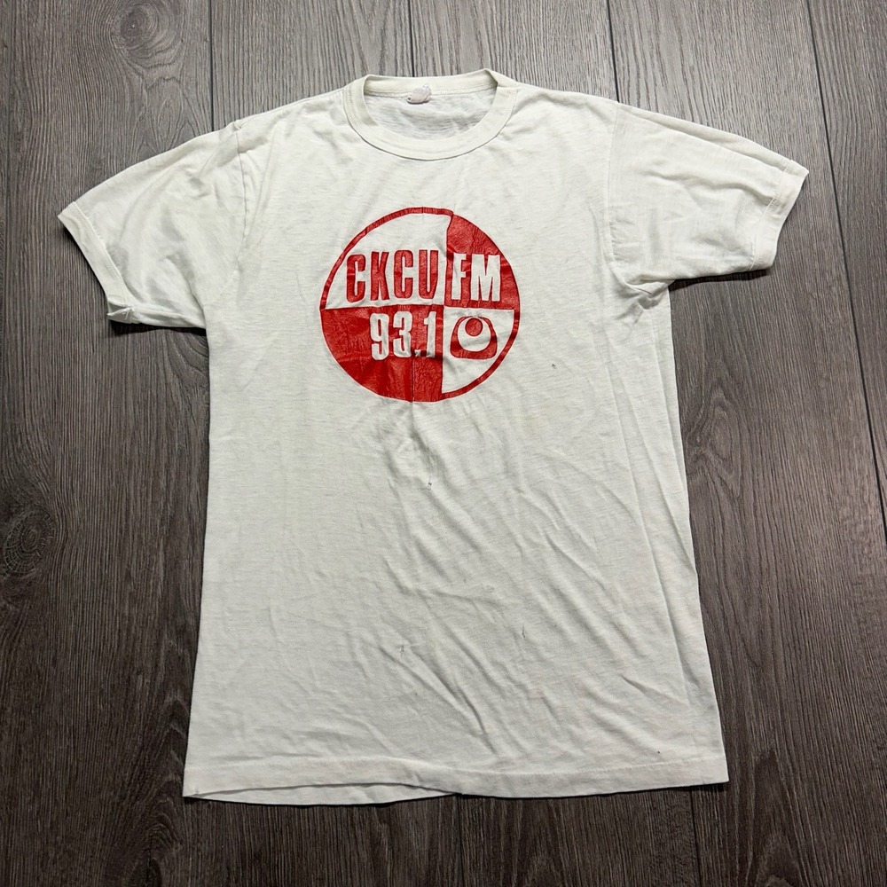 Vintage 80s CKCU FM 93.1 Radio T-Shirt Mens Small White Paper Thin Penmans